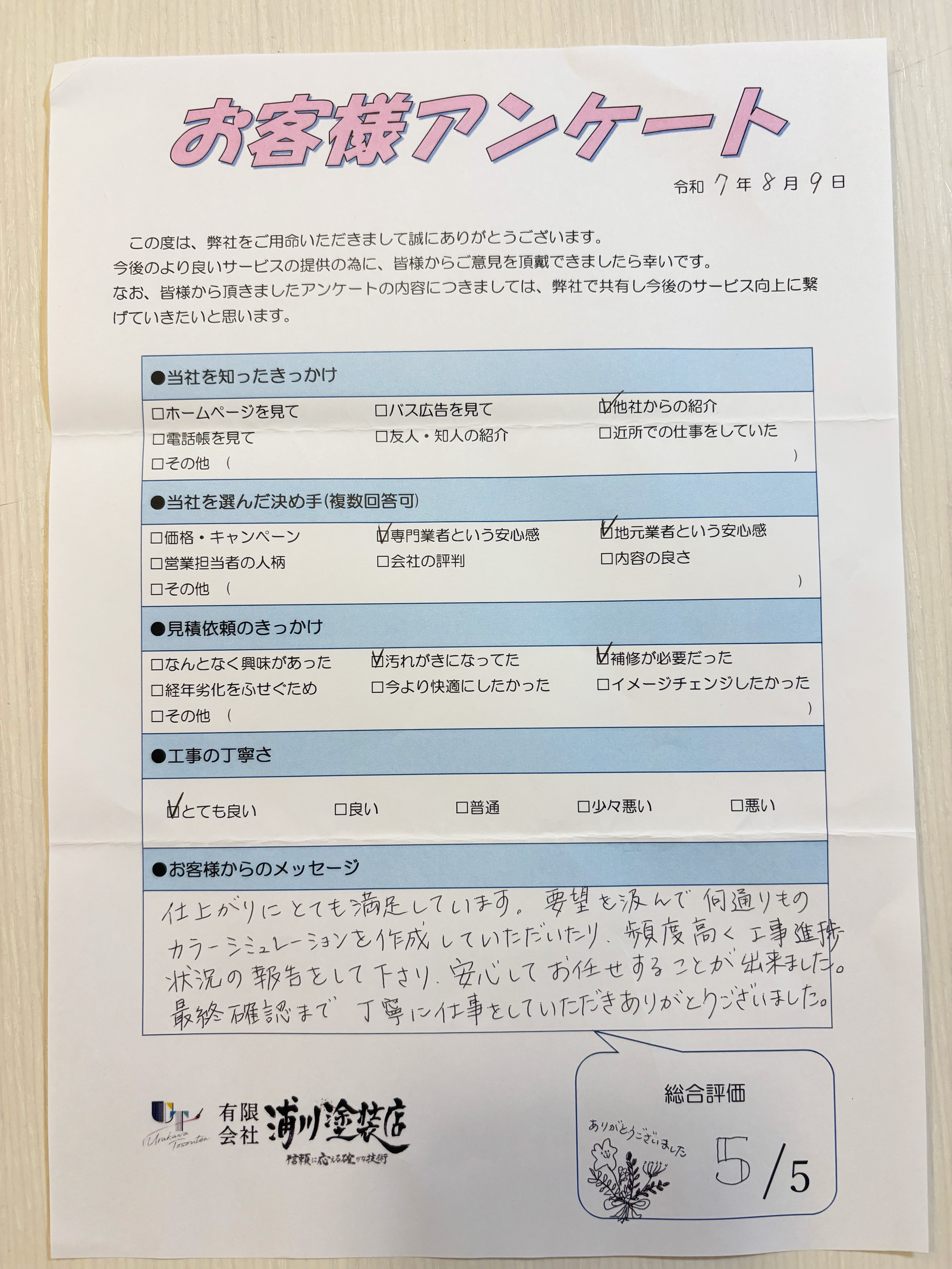 施工後のアンケート画像